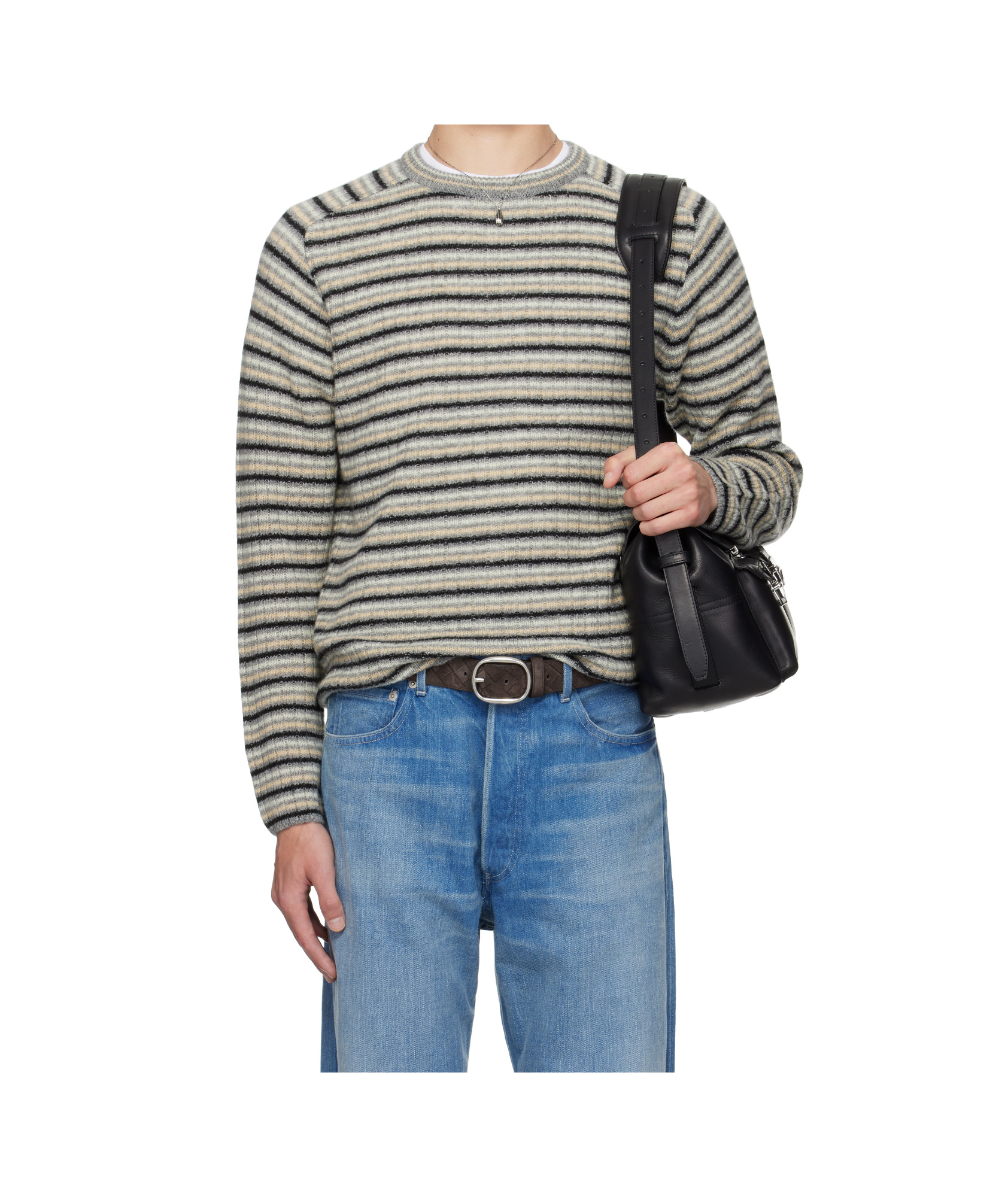 Auralee Gray Shetland Wool Cashmere Rib Knit Sweater In Neutral