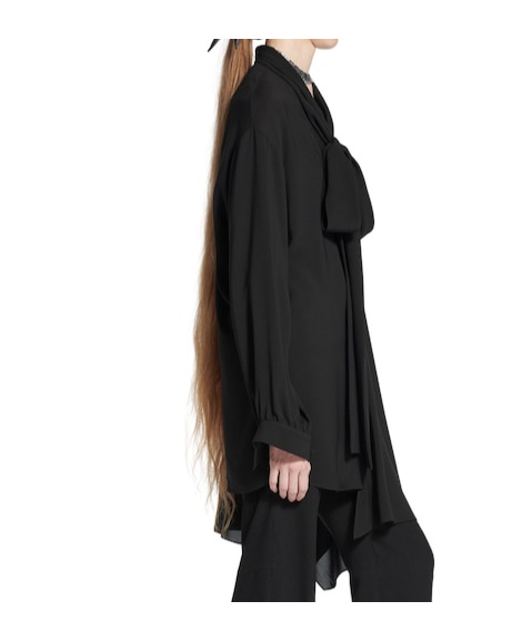 Balenciaga Asymmetric Black Silk Blouse With Scarf In Black