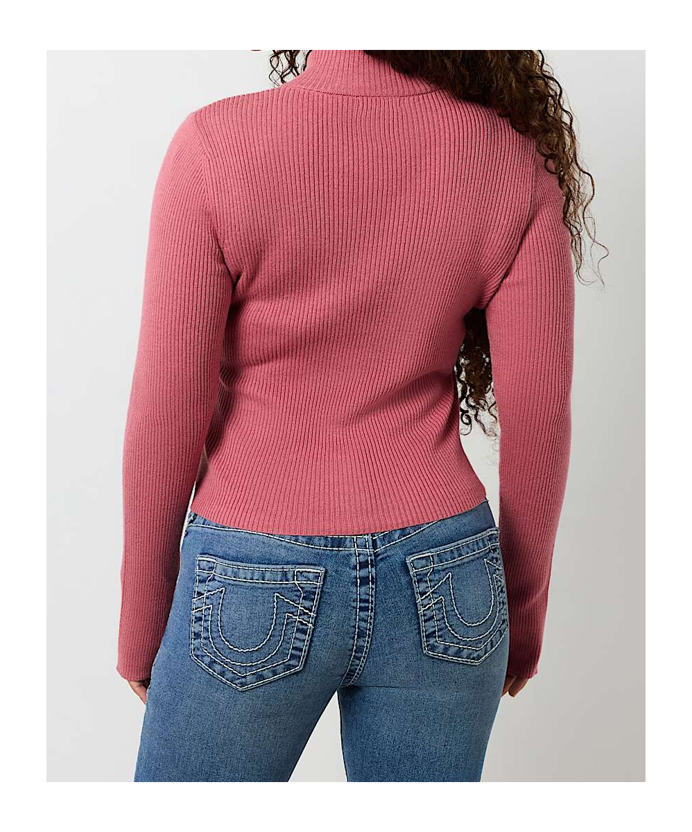 TRUE RELIGION RIB KNIT QUARTER-ZIP MOCK NECK SWEATER