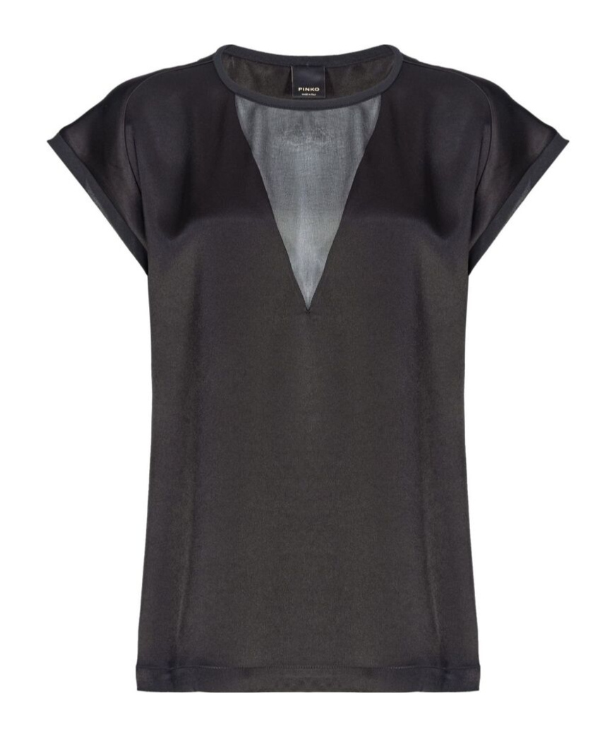 Shop Pinko Panelled Satin Blouse In Black