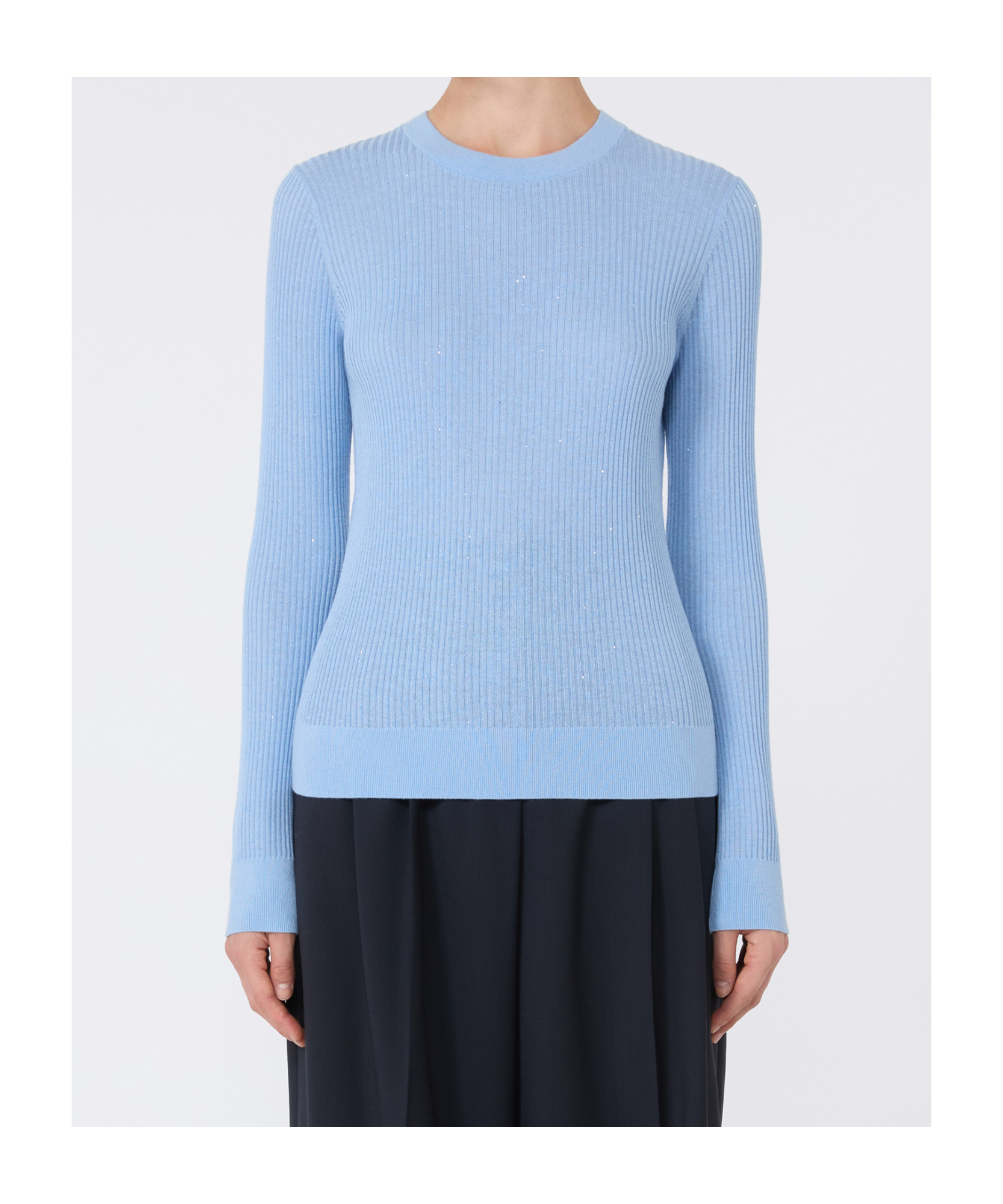 Max Mara Studio Crewneck Ribbed Jumper In Blue
