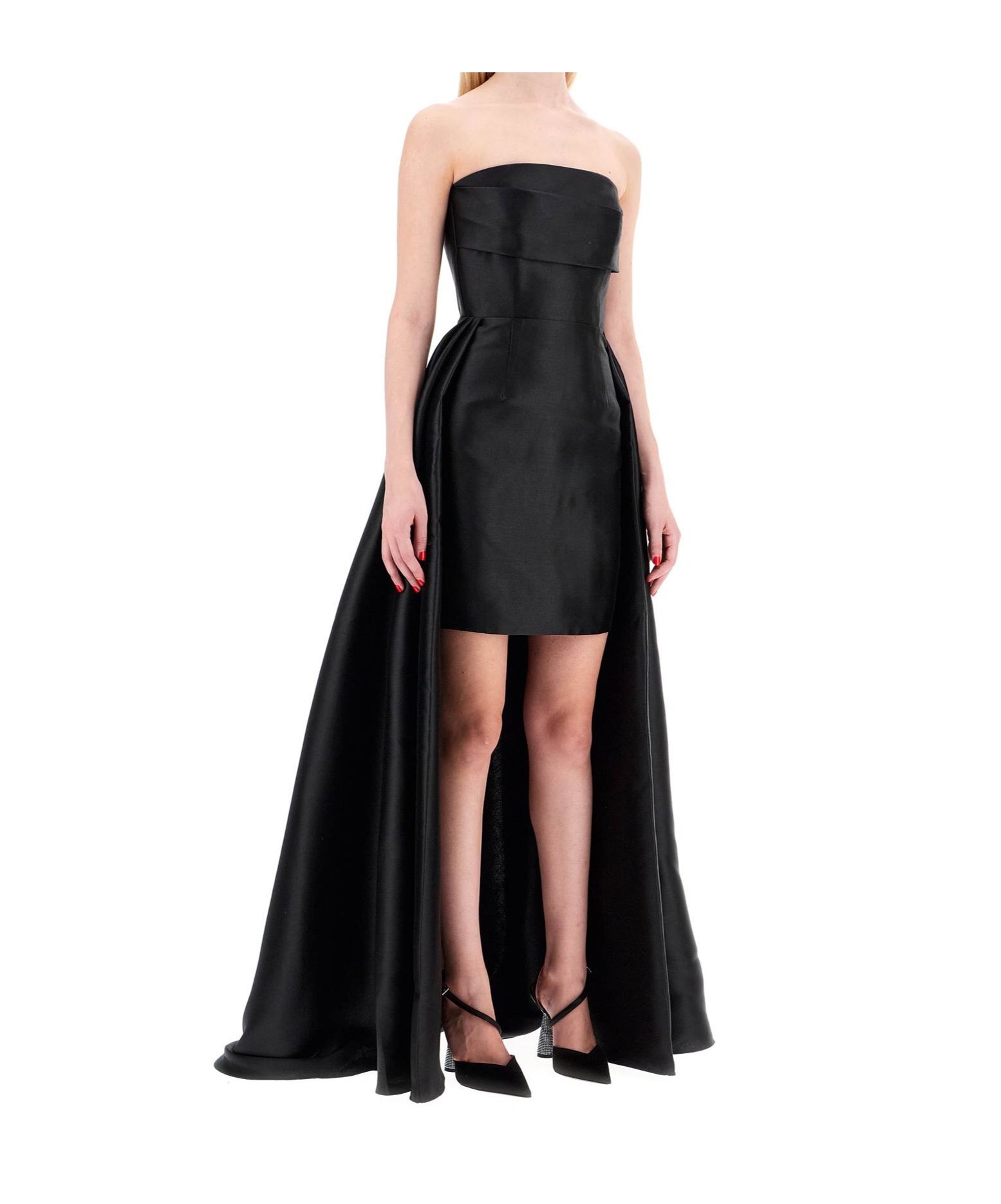 Solace London Strapless Trina Mini Dress With Maxi Draped In Black