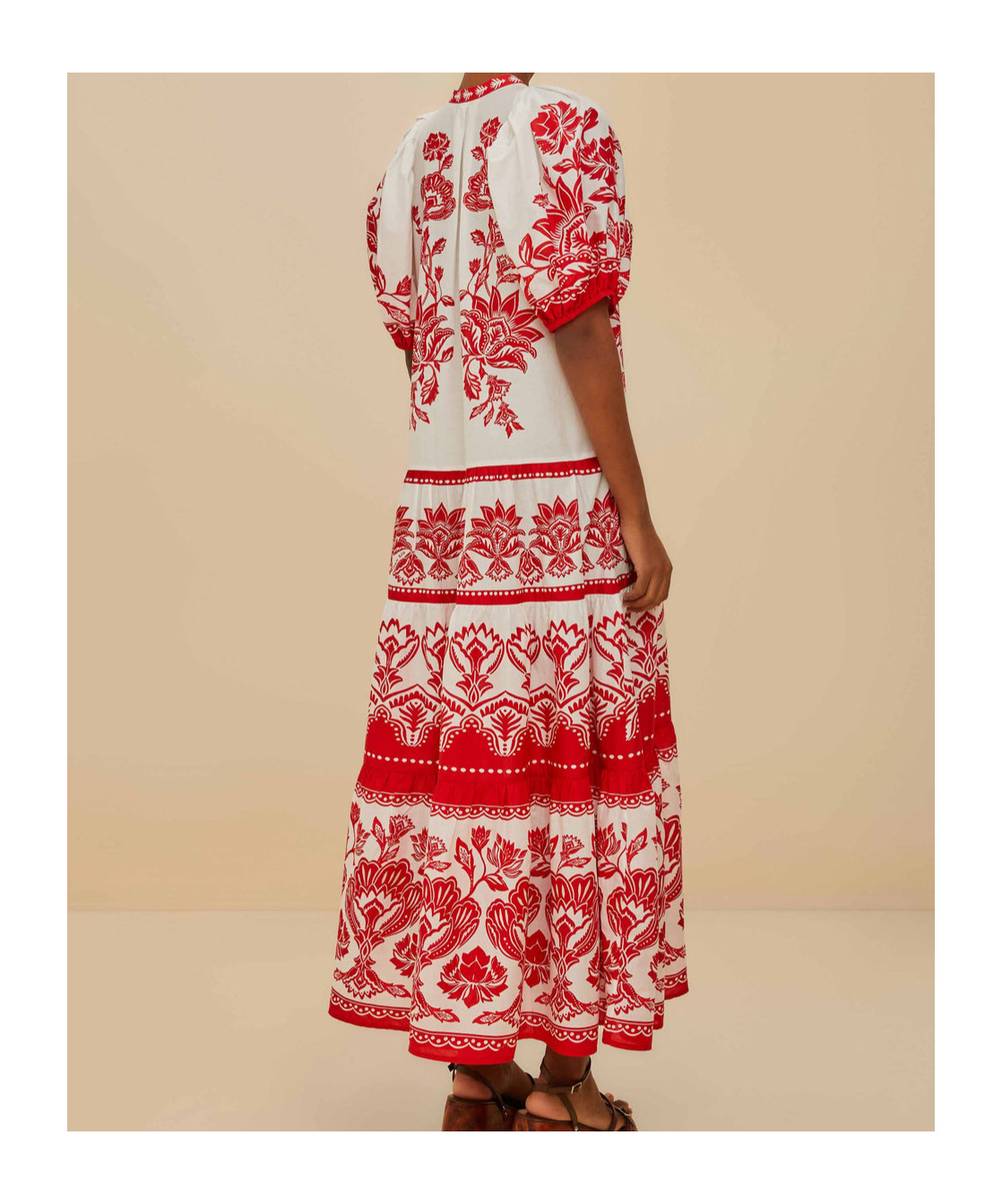 Farm Rio Off-white Boho Garden Short Sleeve Midi Dress In Multi