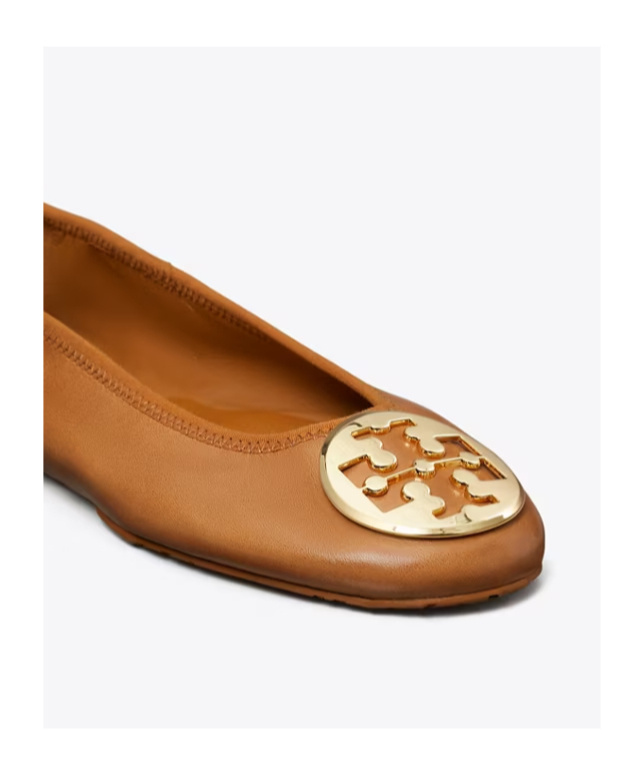 Tory Burch Minnie Travel Ballet With Metal Logo In Brown