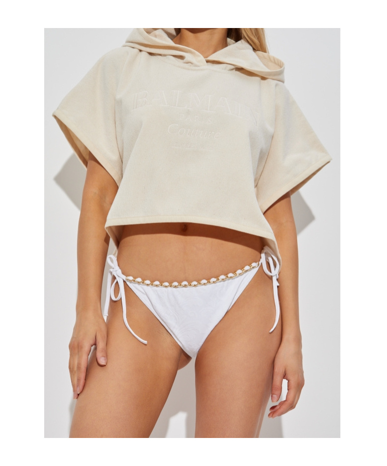 Balmain Short-sleeve Cotton Hoodie In White
