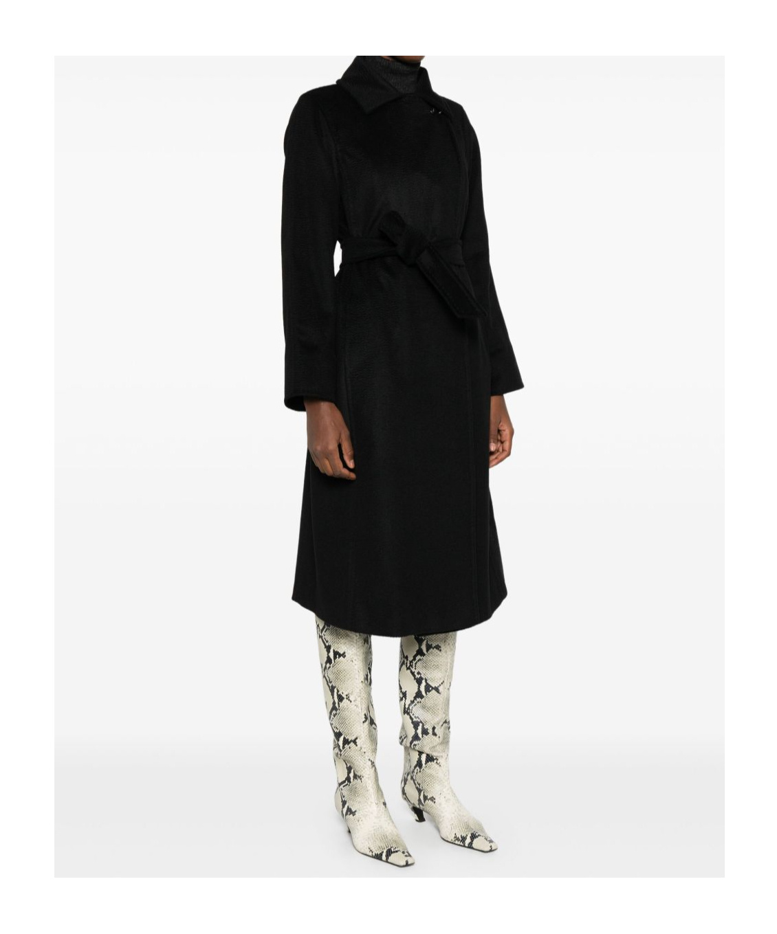 Max Mara Manuela Belted Wool Jersey Midi Coat In Black
