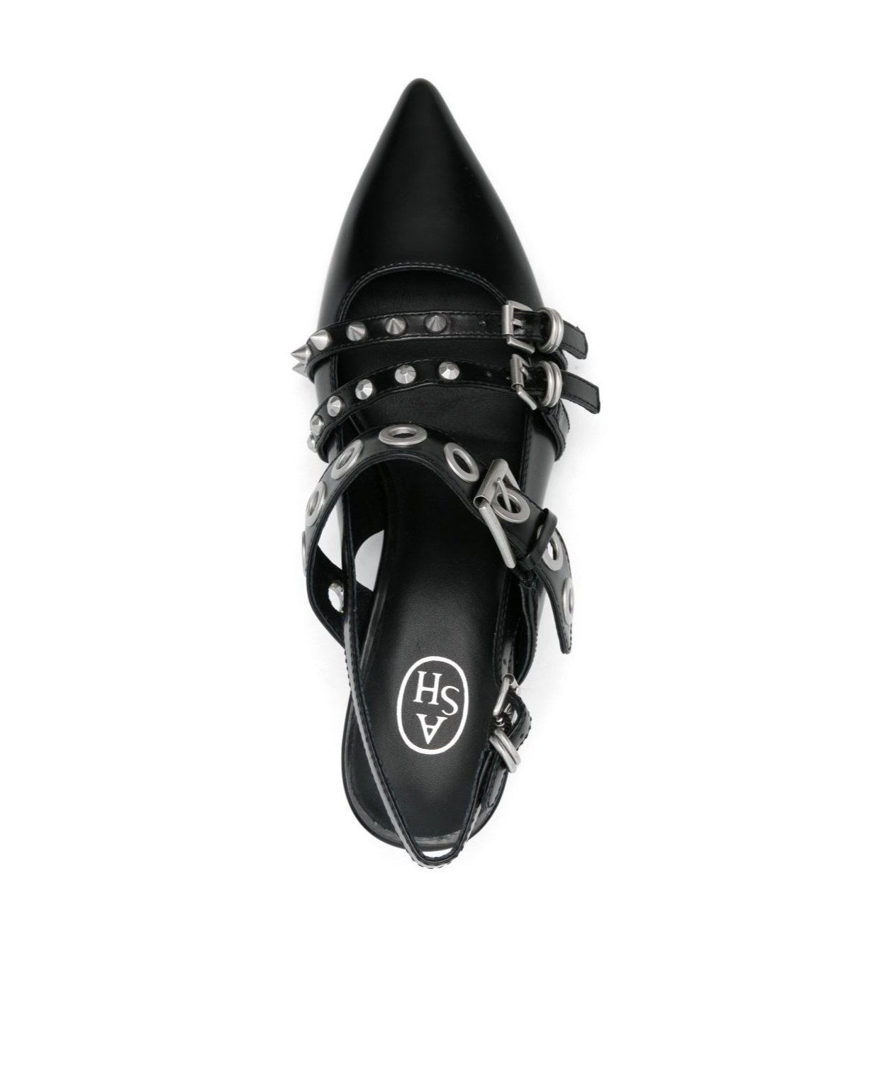 Ash Pointed-toe Slingback Heels With Metallic Eyelets And Studs In Black