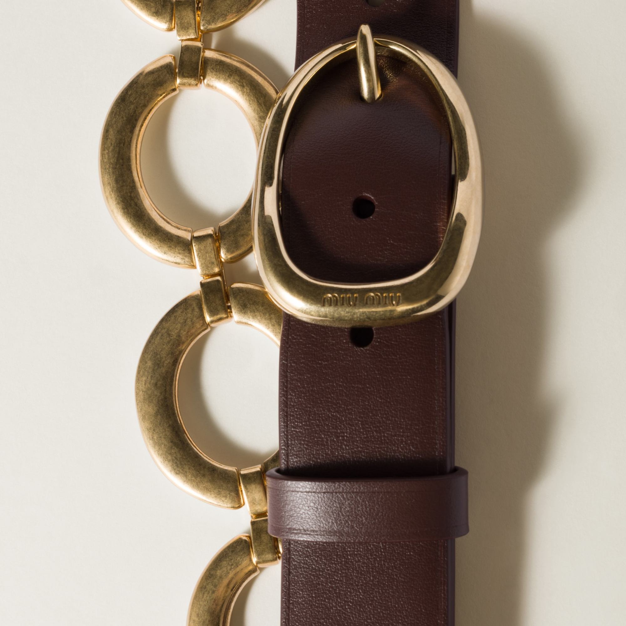 Miu Miu Leather And Metal Belt In Gold