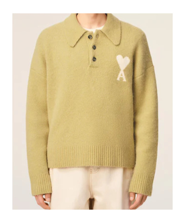Ami Alexandre Mattiussi Yellow Alpaca Long Sleeves Ami De Coeur Polo In Gold