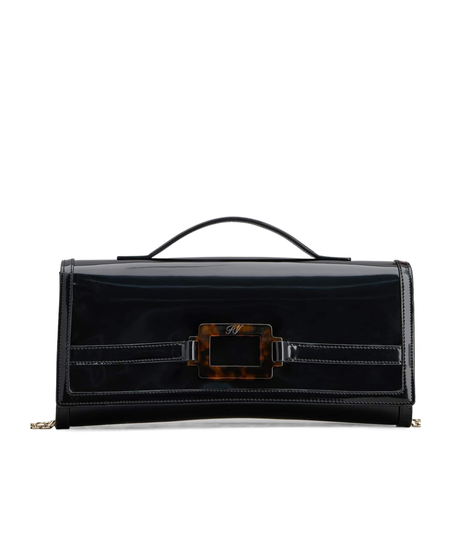 Roger Vivier Belle Vivier Shiny Leather Clutch In Black