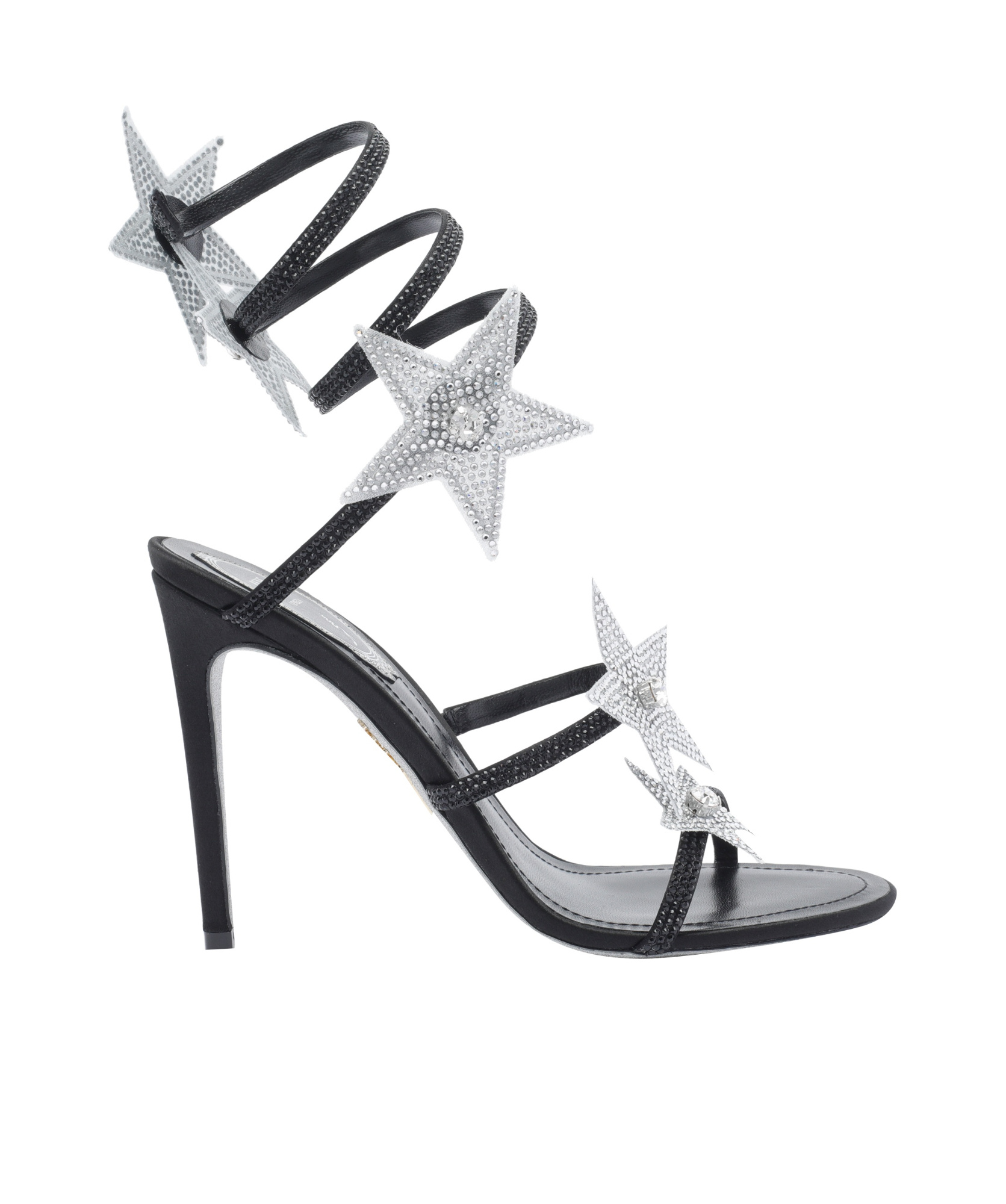 René Caovilla Round Toe High Heel Sandals In Black