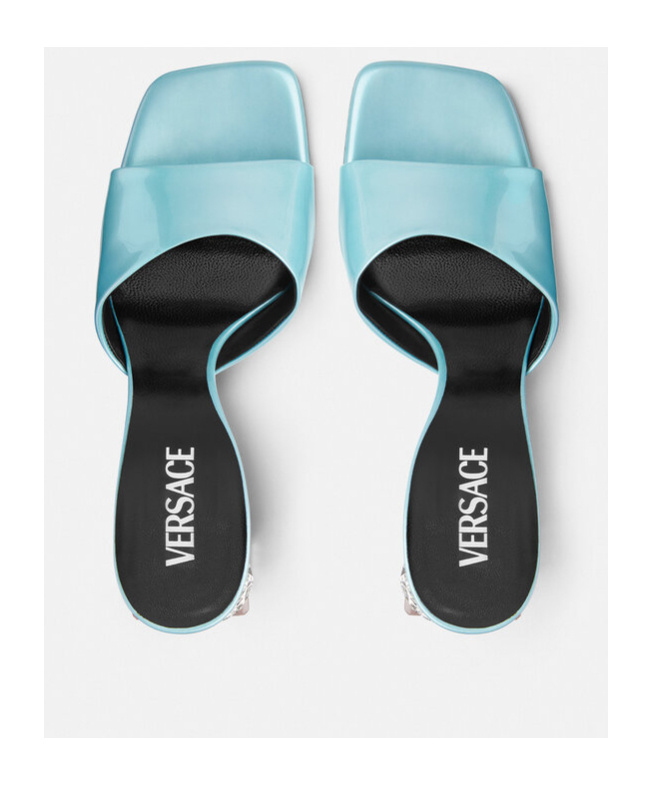 Shop Versace 70mm Satin Mules In Blue