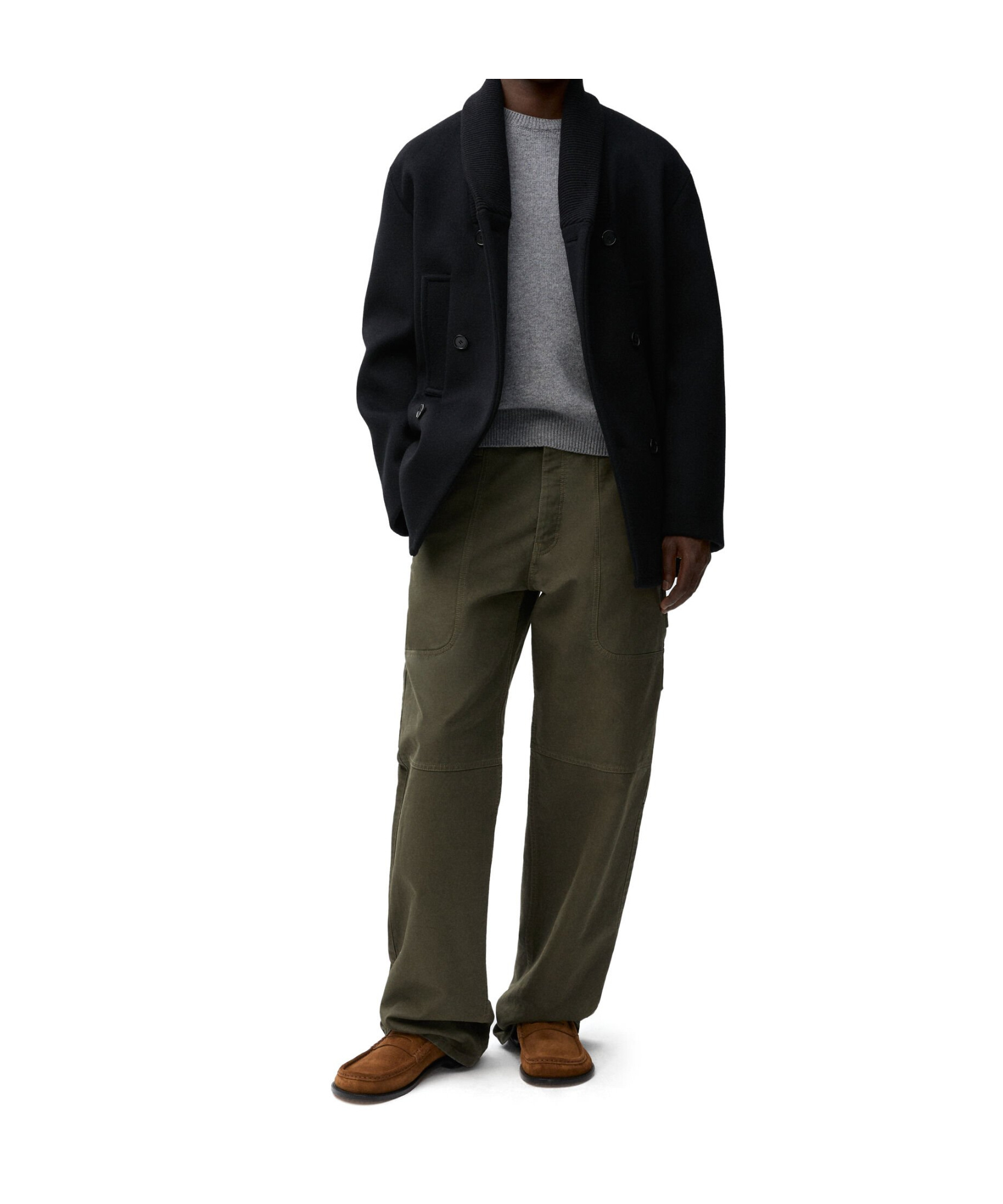 Loewe Double-breasted Shawl-collar Wool Peacoat In Black