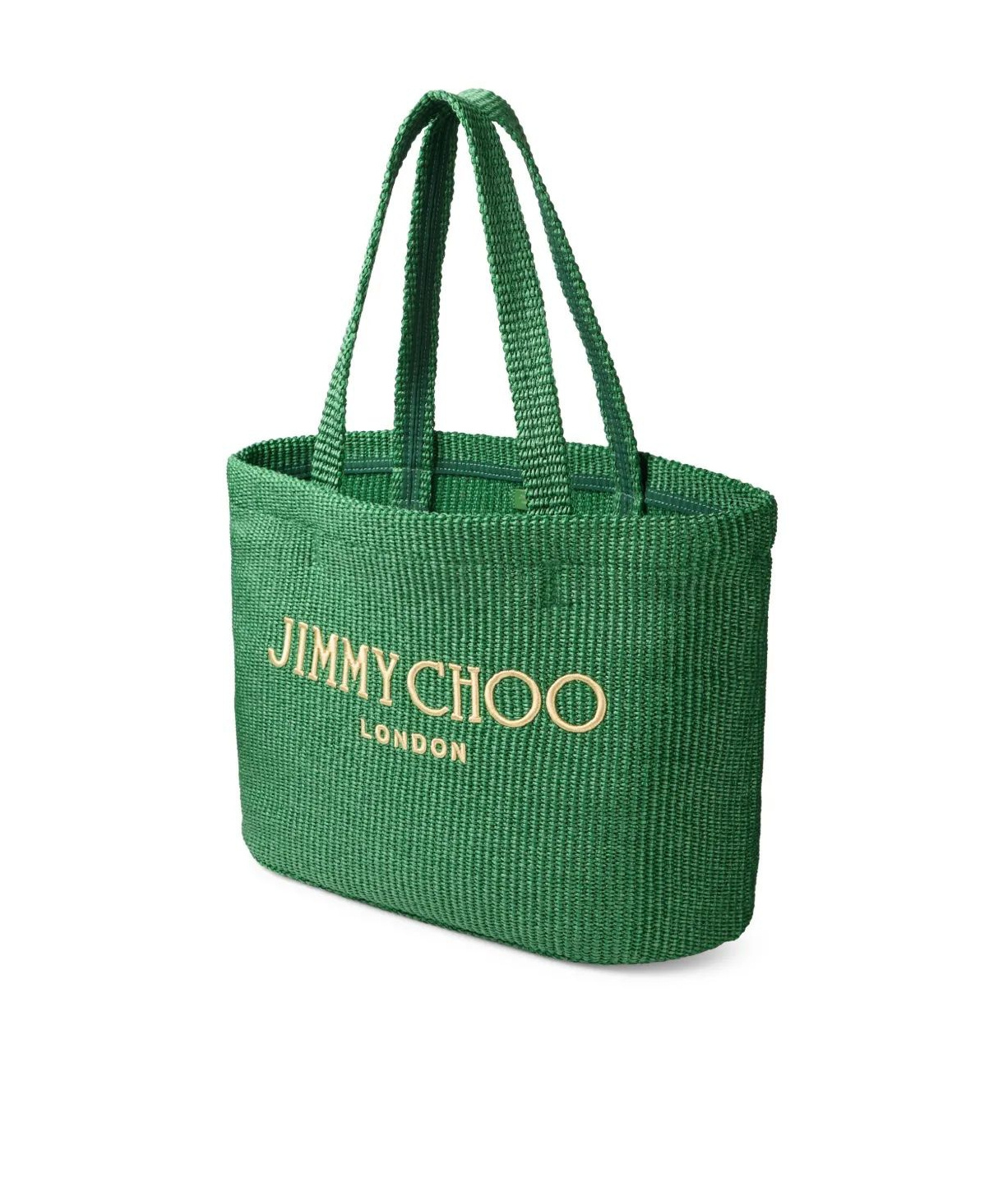 Jimmy Choo Logo Embroidered Woven Tote Bag In Green
