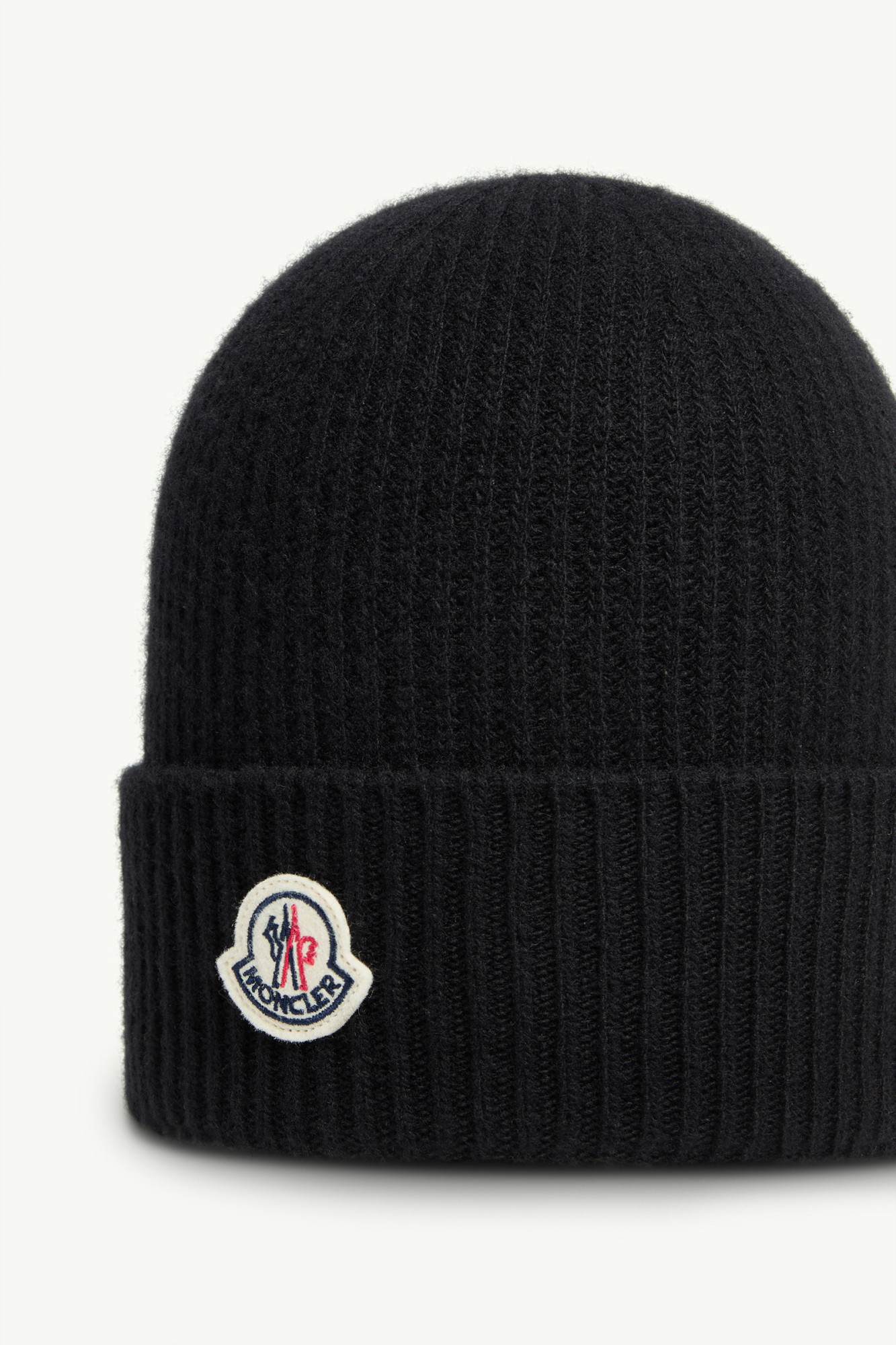 Moncler Ribbed Knit Beanie With Folded Cuff In Black