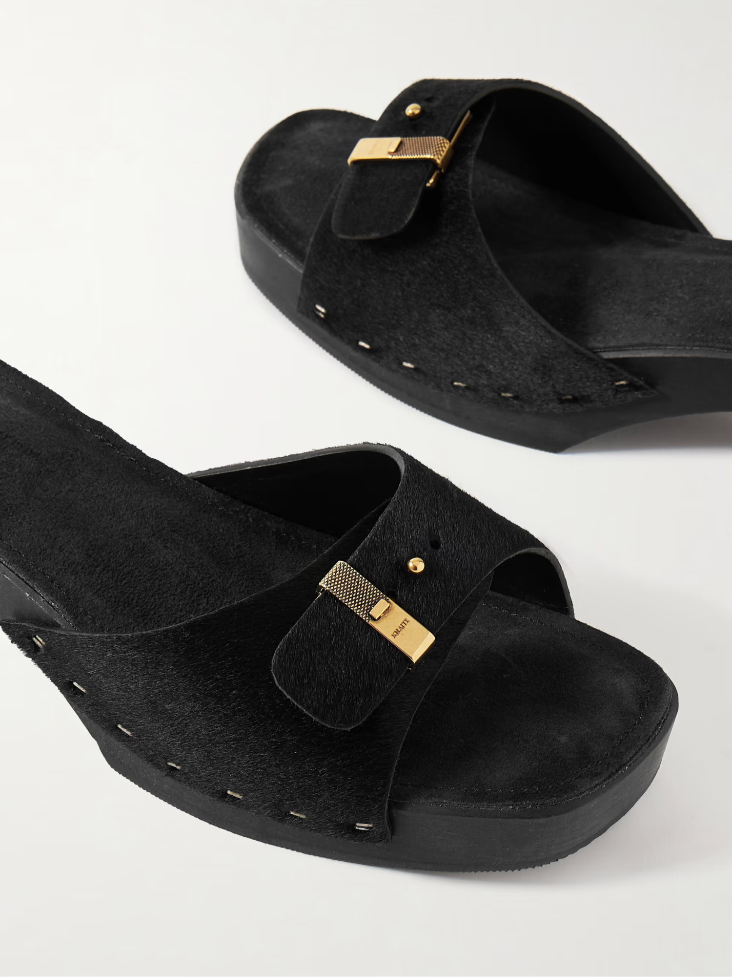 Khaite Britt Clog Haircalf Buckle Mules In Black
