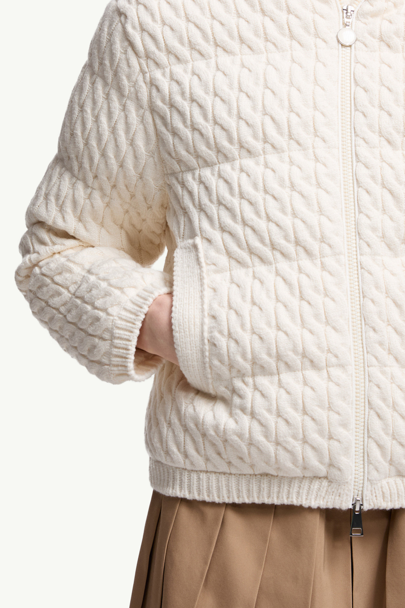 Moncler Padded Wool & Cotton Zip-up Cardigan, Women, White, Size: S In White