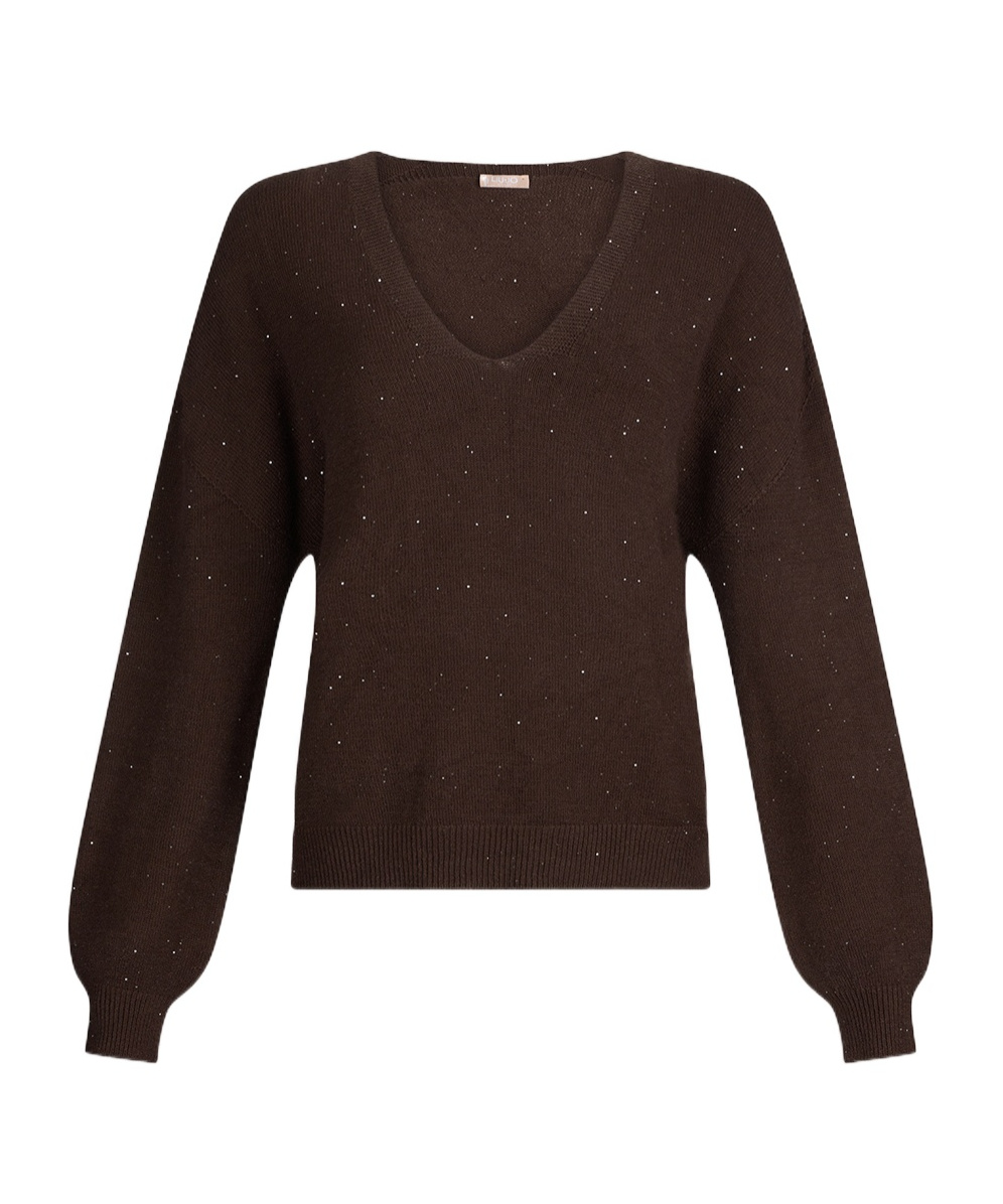 Liu •jo Sequined Long-sleeved Sweater In Brown