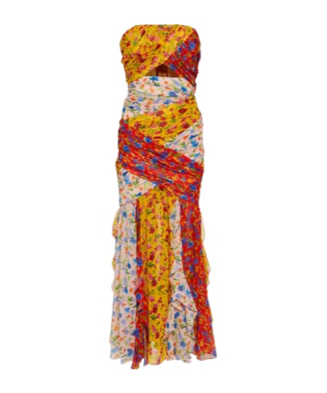 Carolina Herrera Strapless Floral Print Maxi Dress In Multi