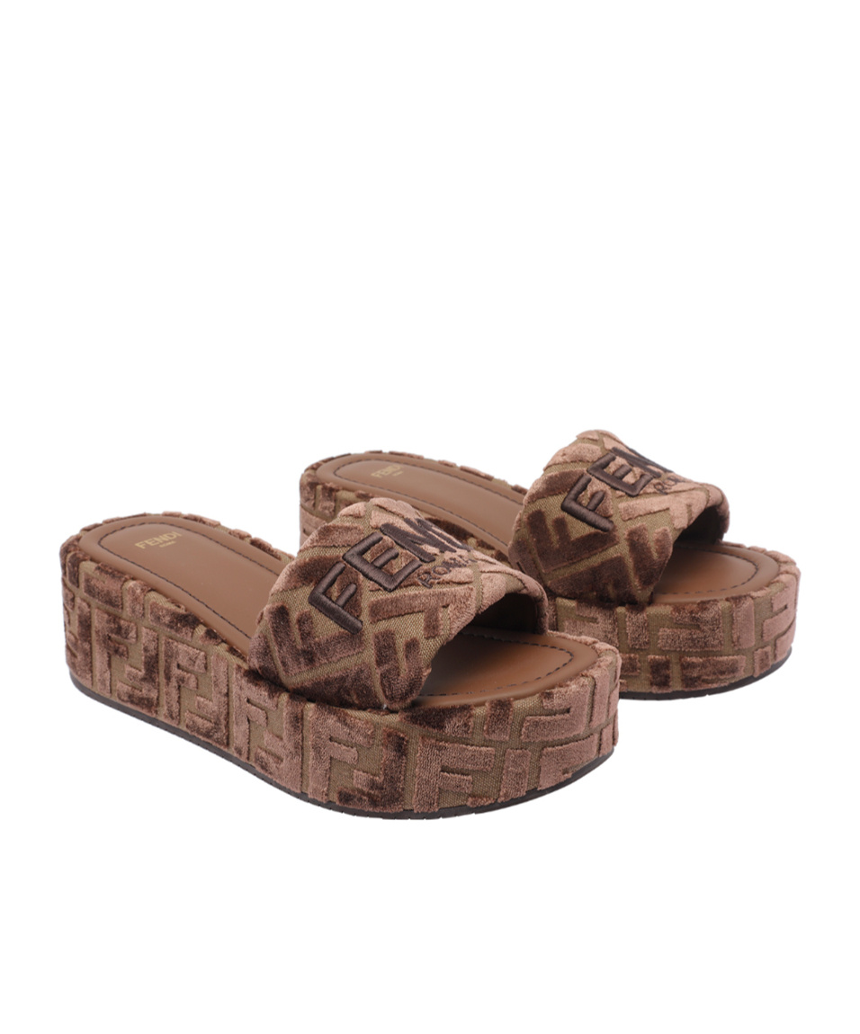 Fendi Ff Logo Platform Slides In Brown