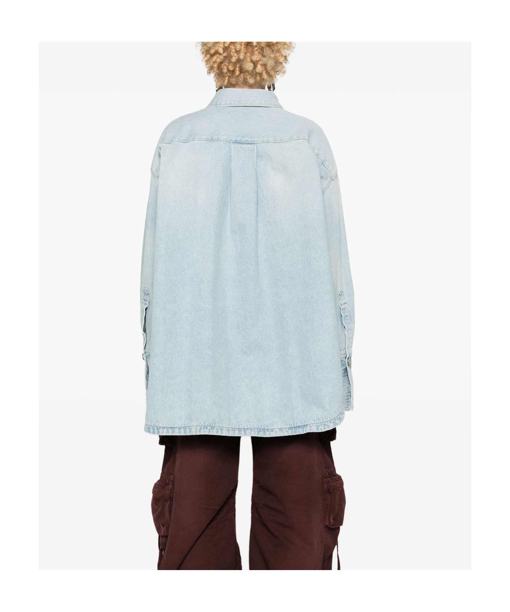 Attico Long-sleeved Denim Shirt With Shaped Slit In White