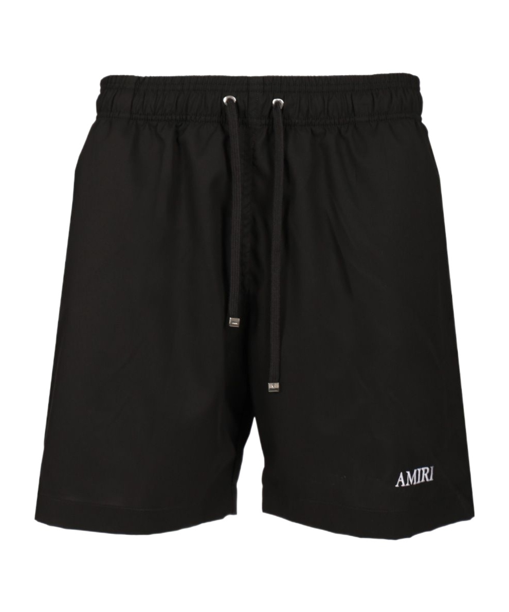 Amiri Black Cotton Short With Logo In Black