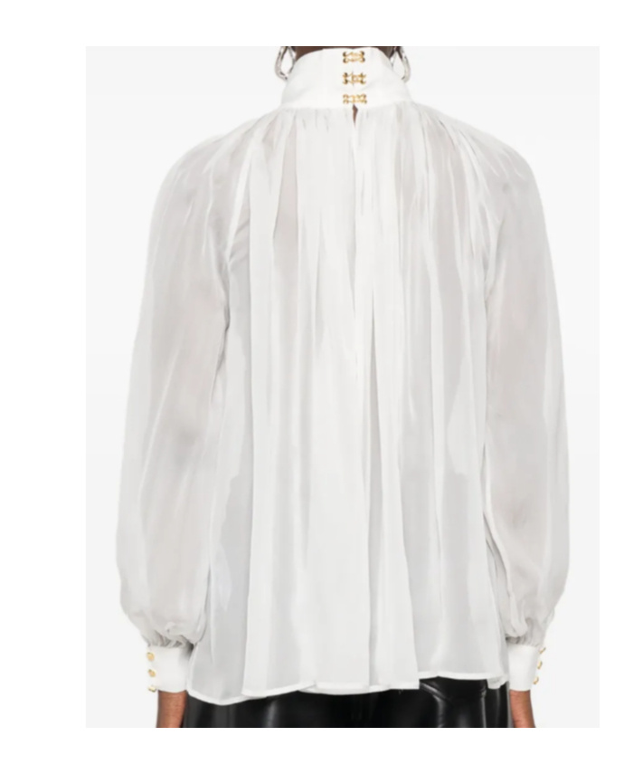 Elisabetta Franchi High-neck Gathered Silk Top In White