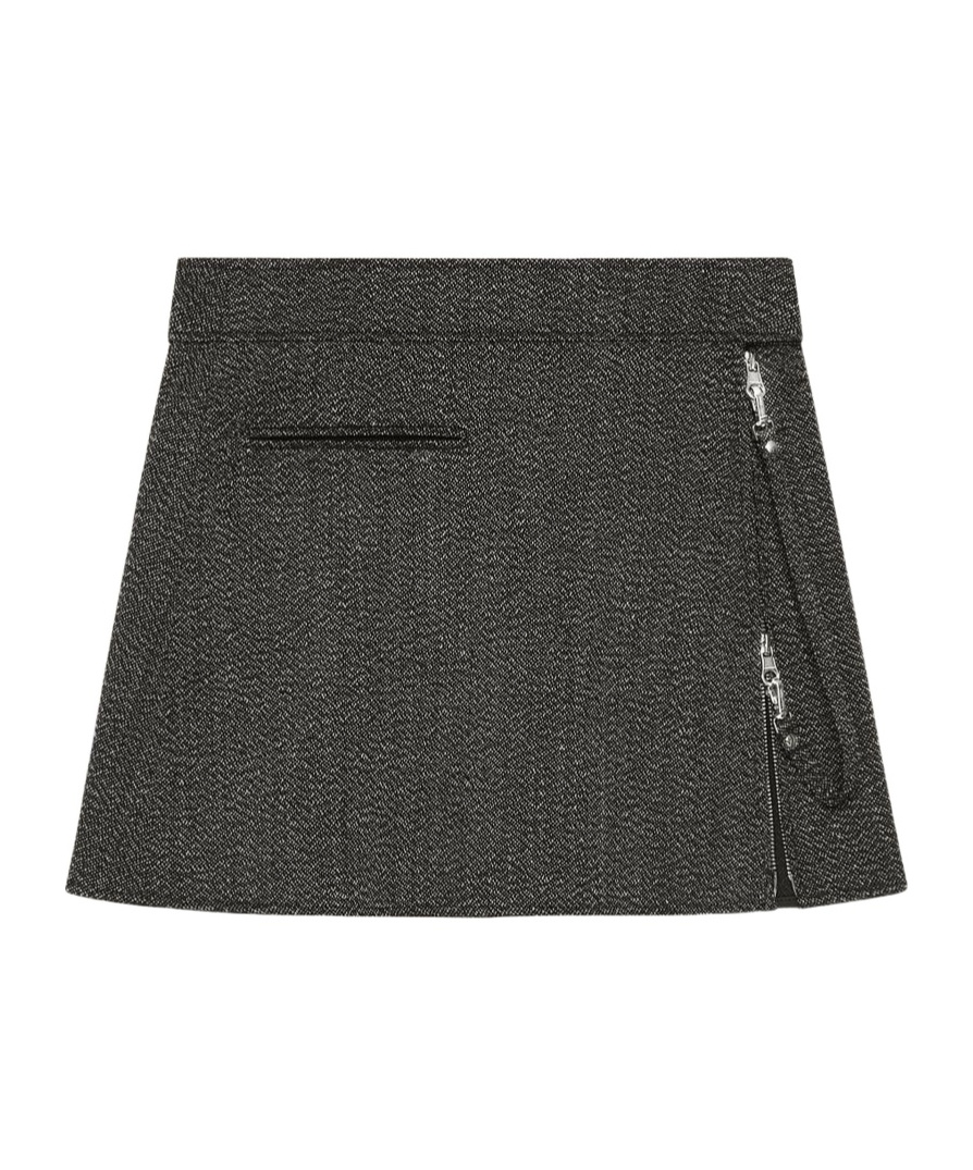 Courrèges Belted Denim Mini Skirt In Gray