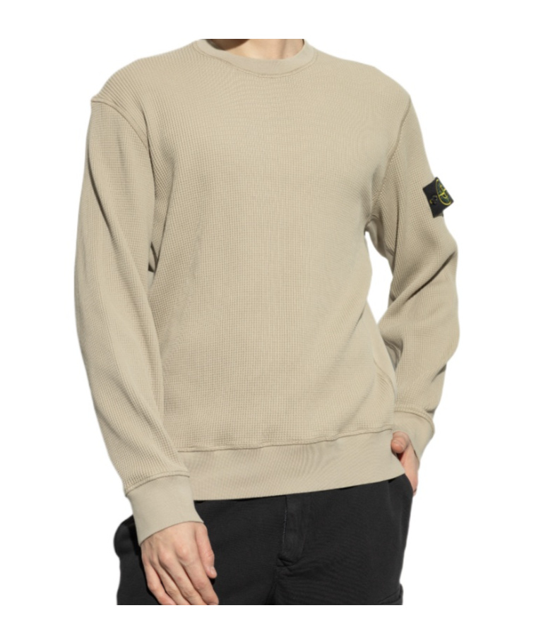 Stone Island Classic Fit Crew Neck Sweater With Distinctive Badge In Nude