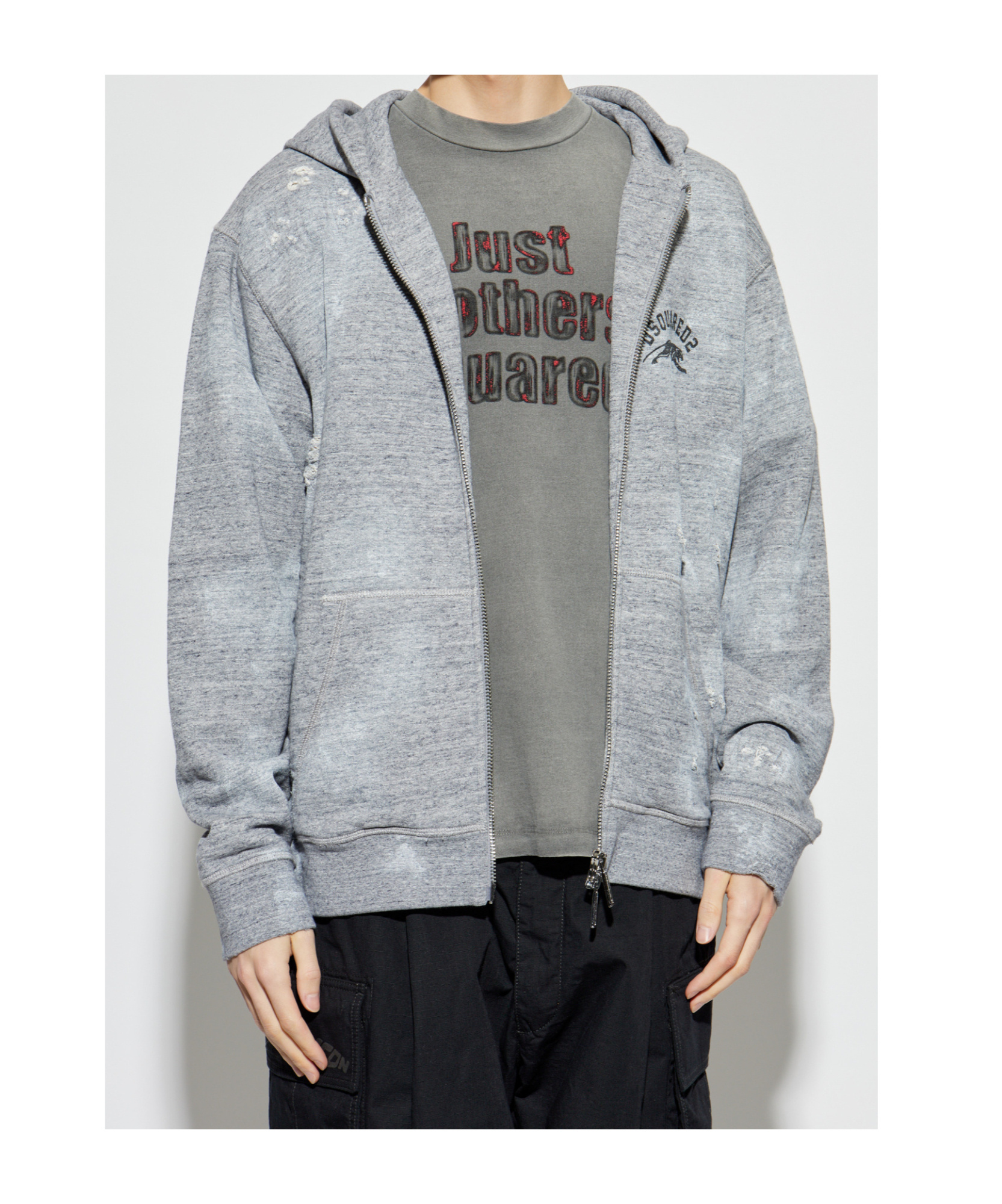 Dsquared2 Distressed Zip-up Hoodie In Gray