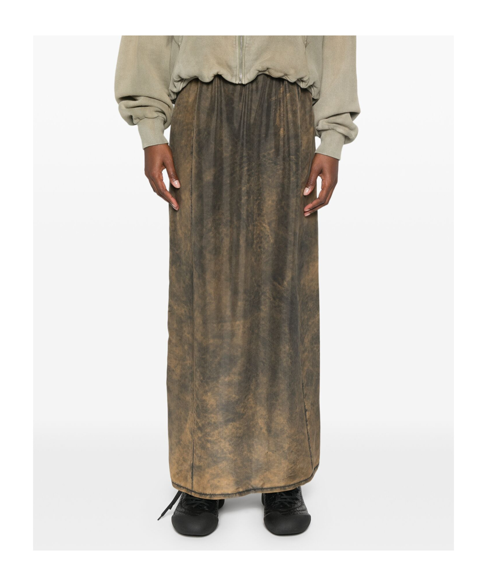 Shop Mm6 Maison Margiela Silk Midi Skirt In Brown