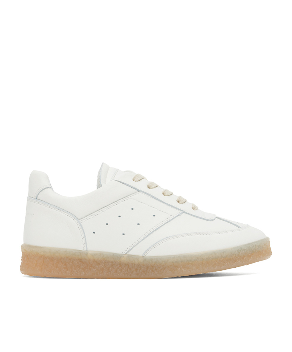 Mm6 Maison Margiela Leather Low-top Sneakers Perforated Silhouette In White