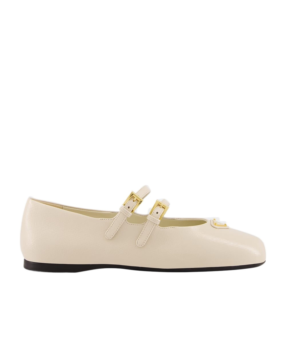 Prada Double Strap Ballet Flats Flat Shoes White In White