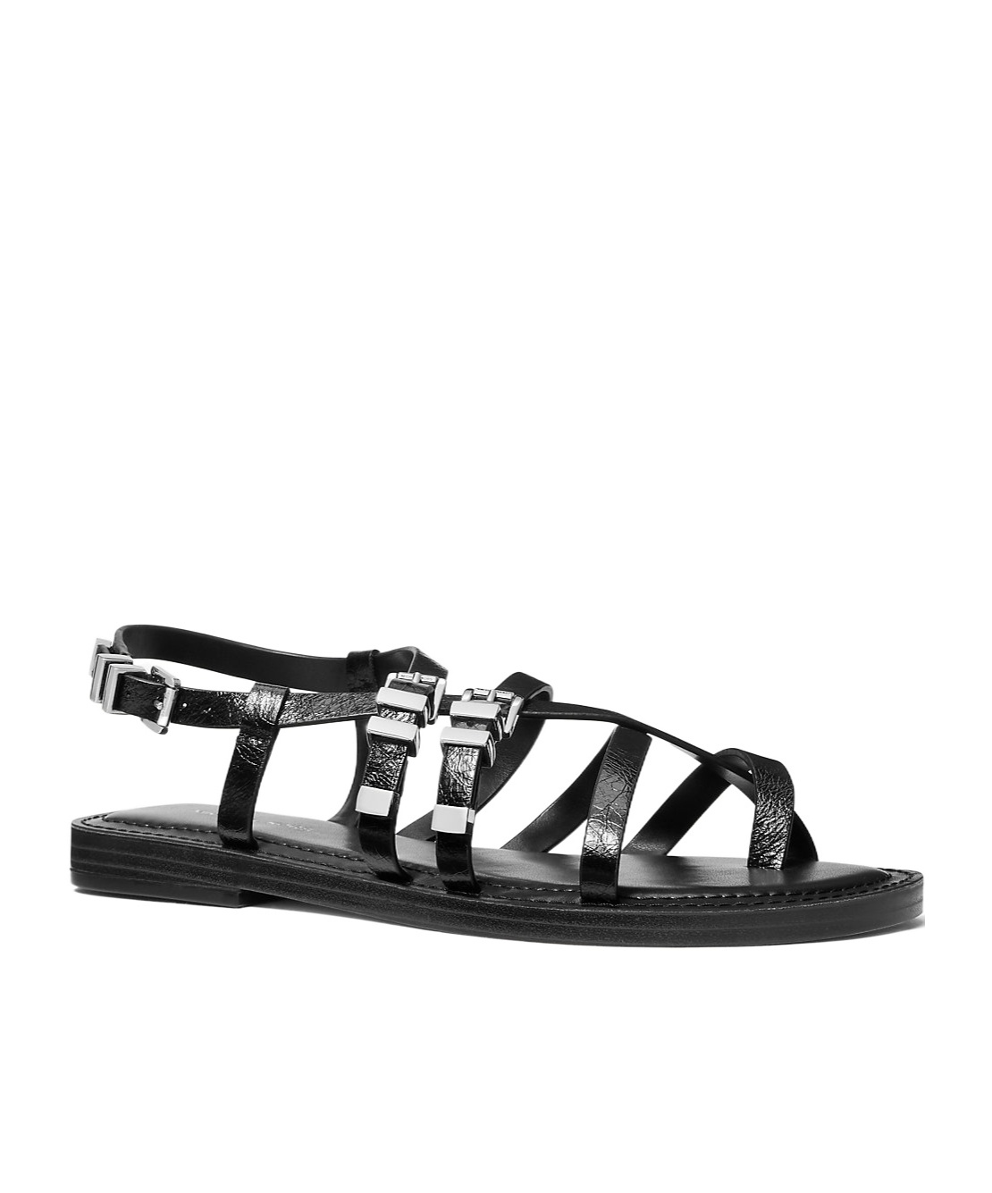 Michael Kors Darrington Snake Embossed Flat Sandals In Black