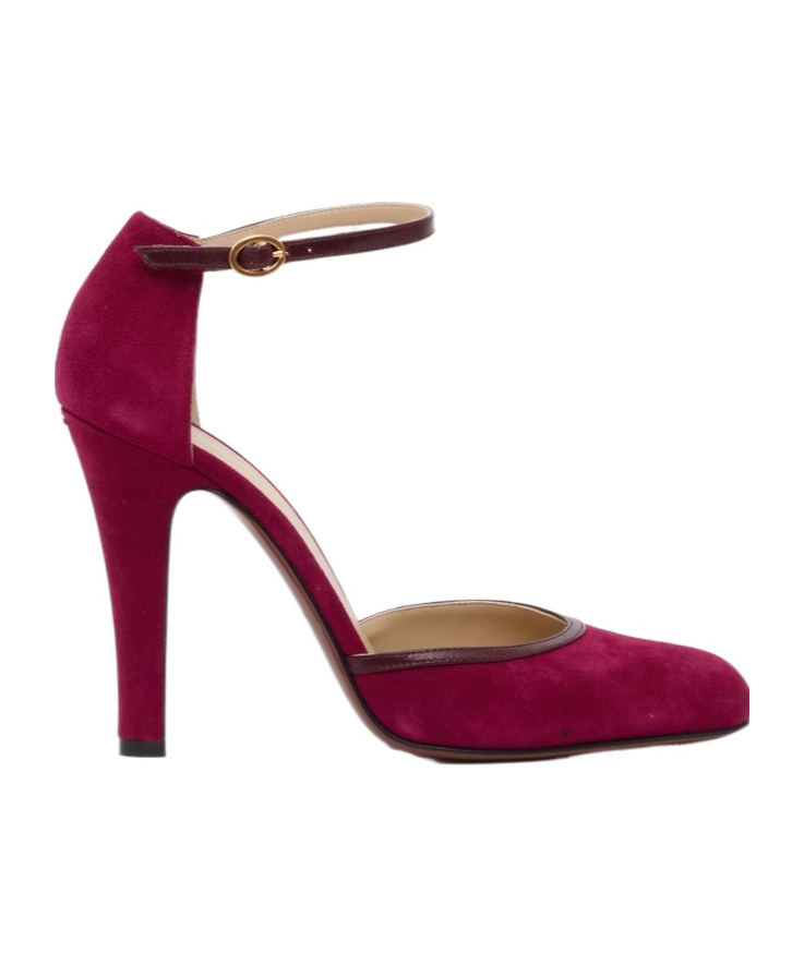 Valentino Suede Pumps With Buckle Detail And Pointed Toe In Burgundy