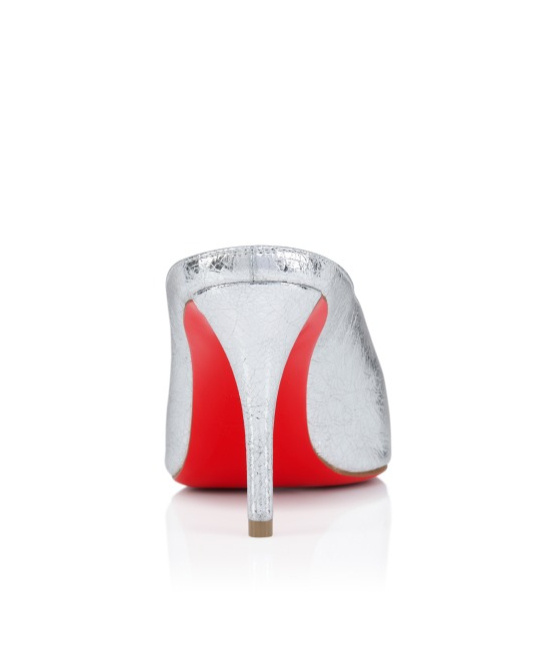 Christian Louboutin Miss Z 80mm Metallic Leather Mules In Silver
