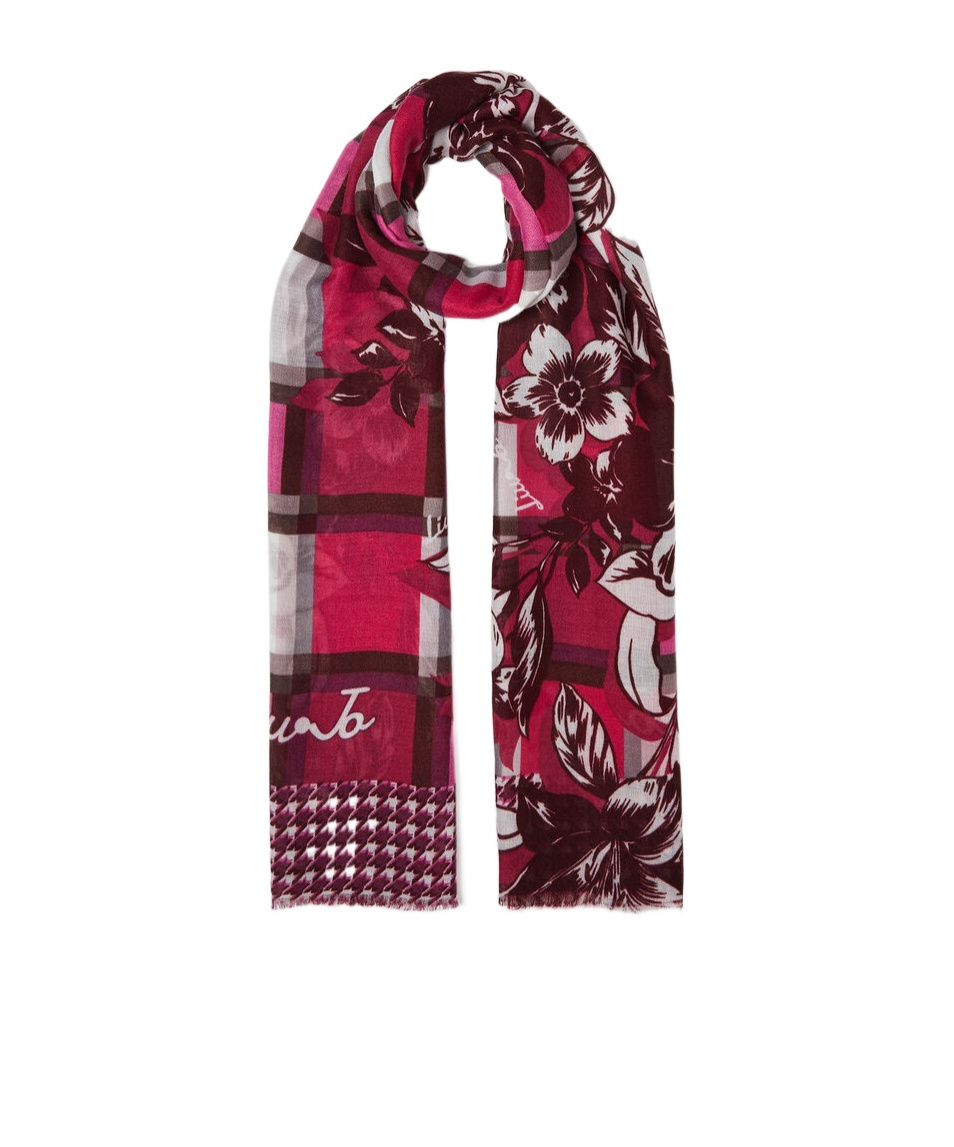 Liu •jo Floral Plaid Scarf In Gray