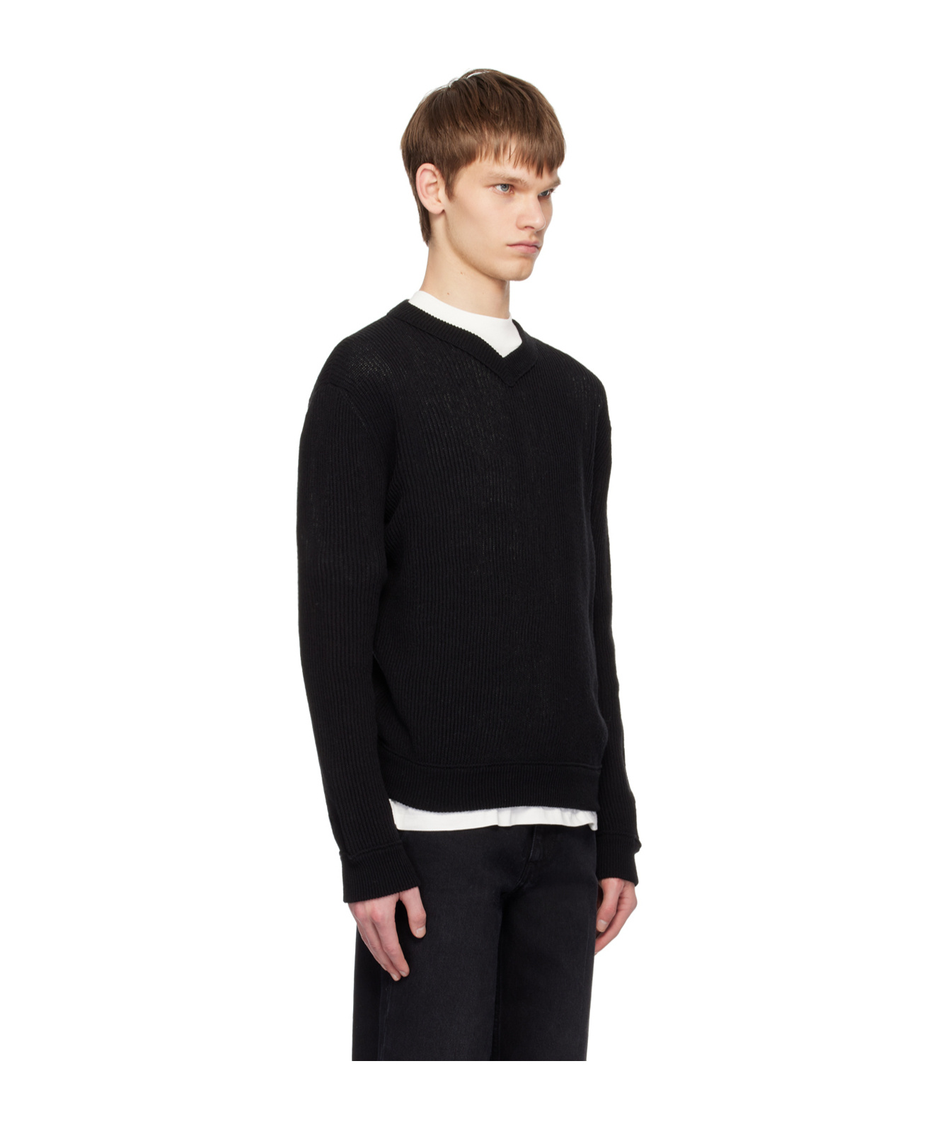The Row Corbin Chevron-knit Jumper In Black