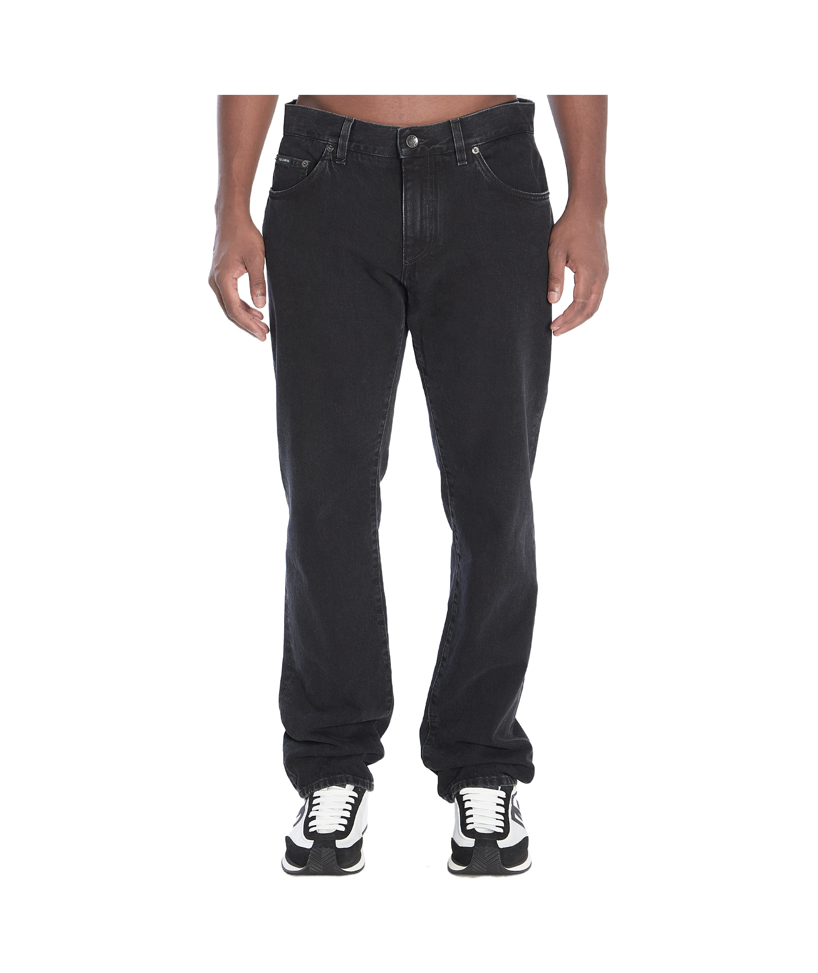 Dolce & Gabbana Dolce&gabbana Men Denim Pants With Plaque In Black