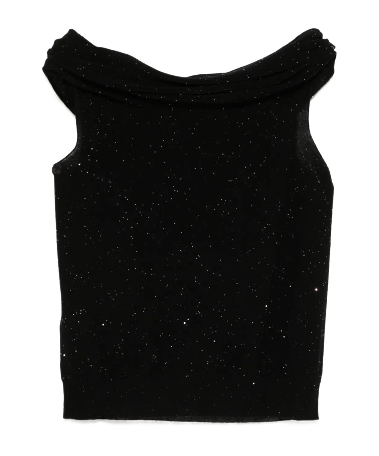 Roberto Collina Wool Top With Micro Sequins And Draped Detail In Black