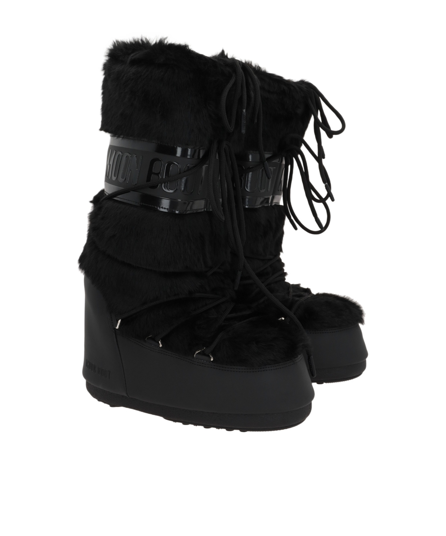 Moon Boot Black Eco Fur And Synthetic Leather Icon Boots In Black