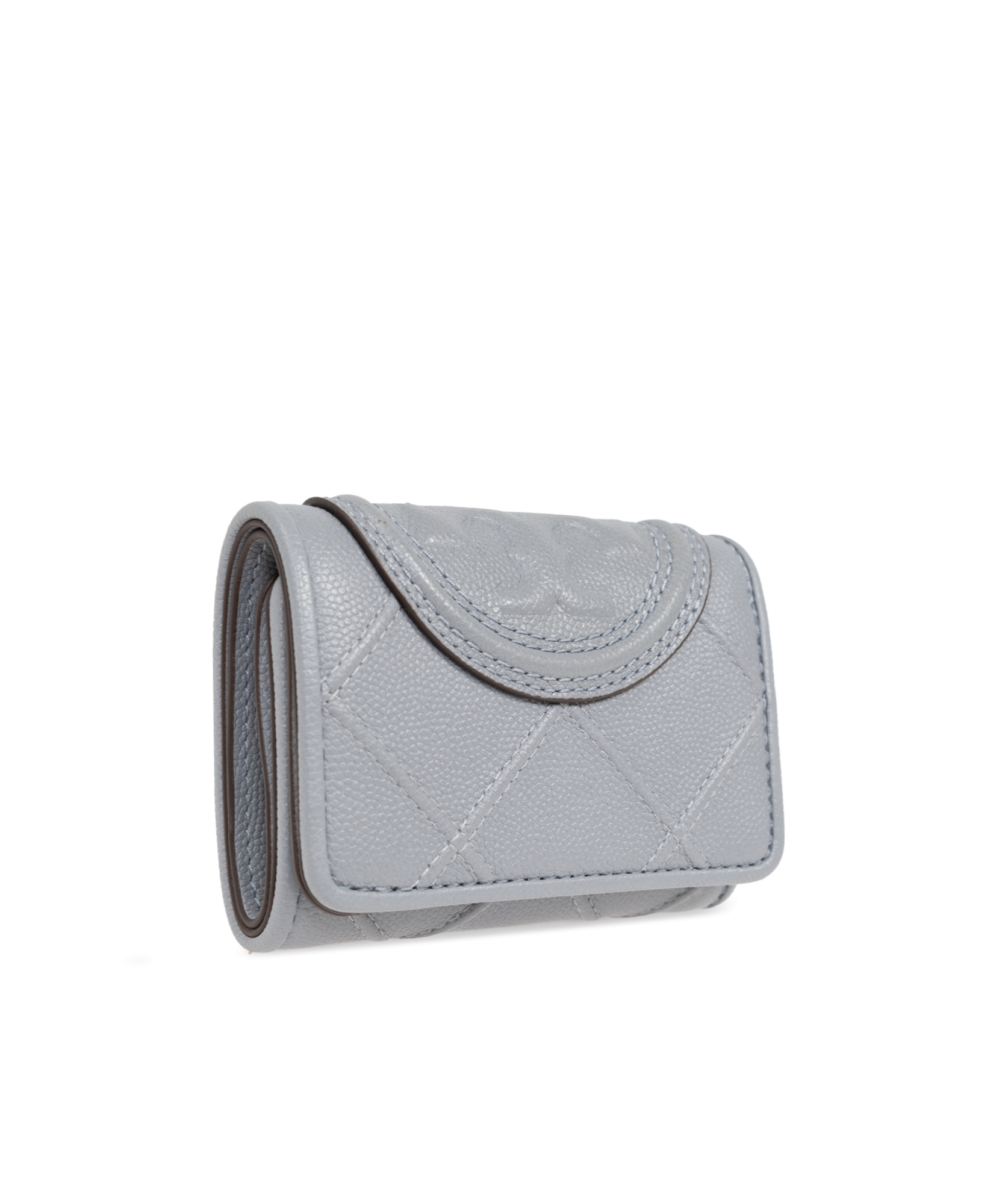 Tory Burch Double T-embossed Leather Wallet In Gray