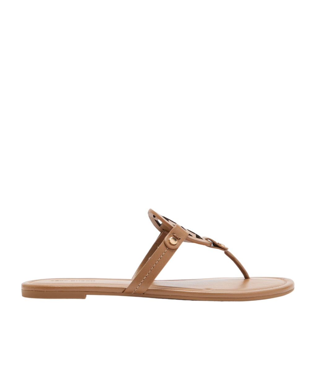 Tory Burch Miller Logo Leather Flip Flops In Brown