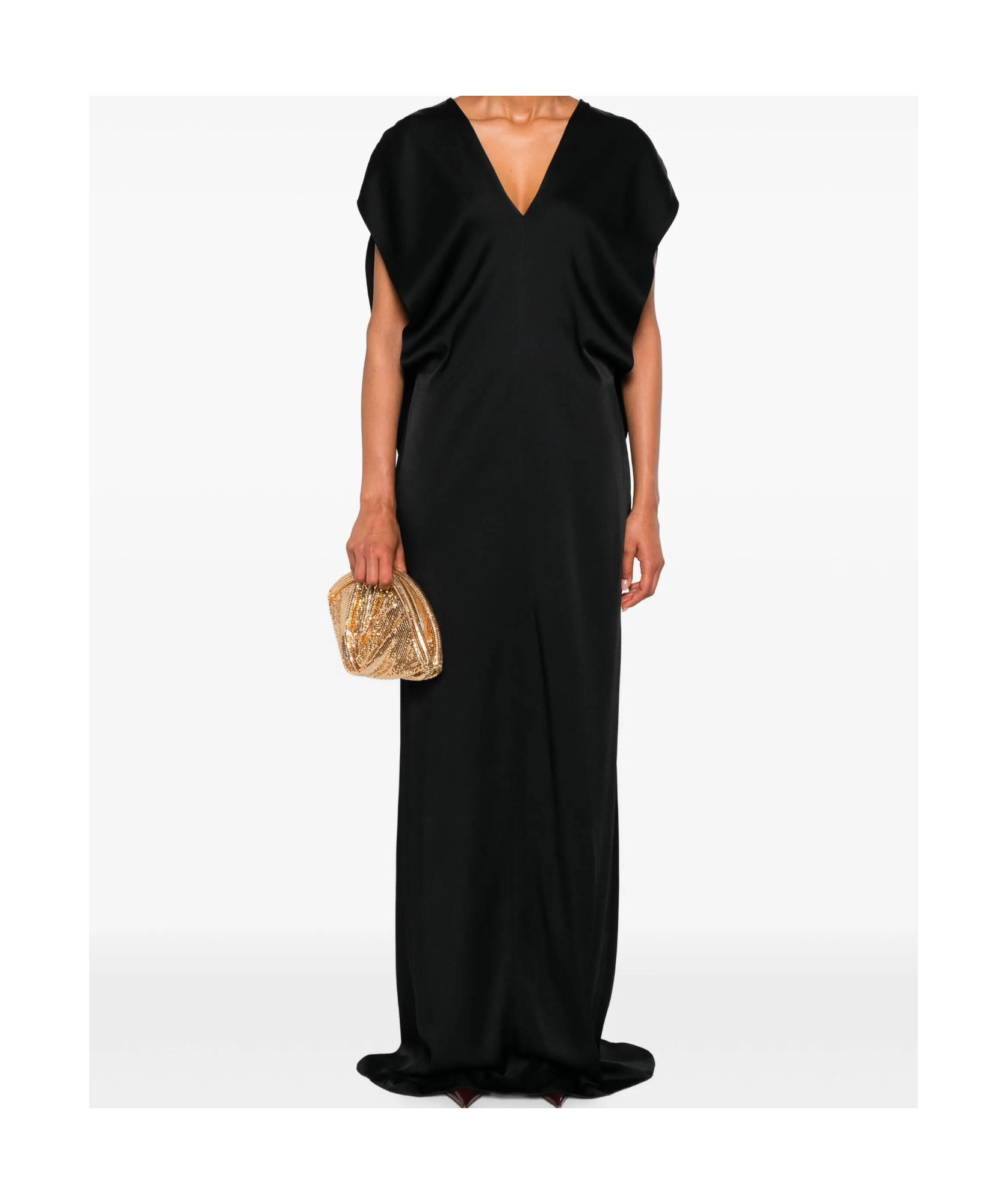 Stella Mccartney Abito Lungo In Raso Nero Donna In Black
