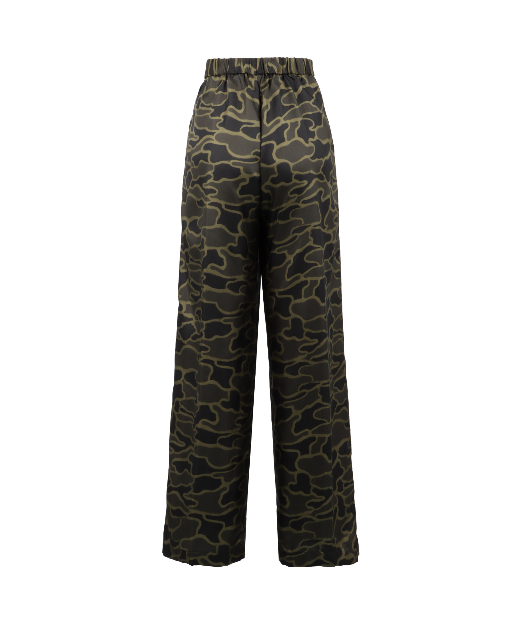 Aspesi Silk Trousers With Camouflage Print And Wide Leg In Black