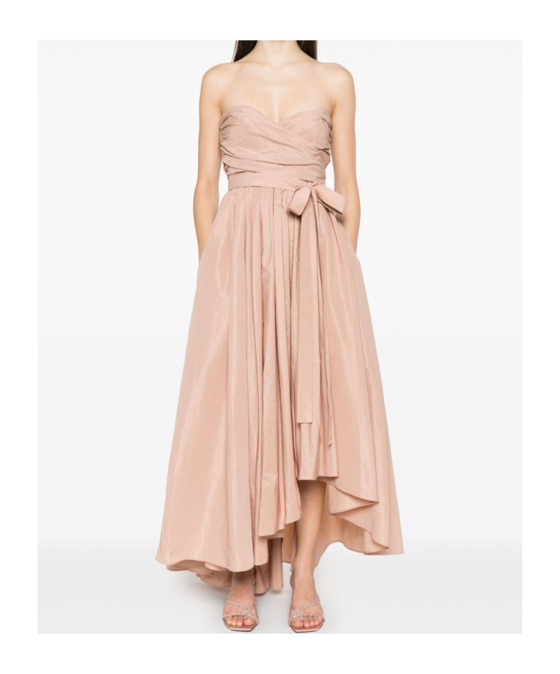 Shop Pinko Strapless Wrap Detailed Dress In Nude