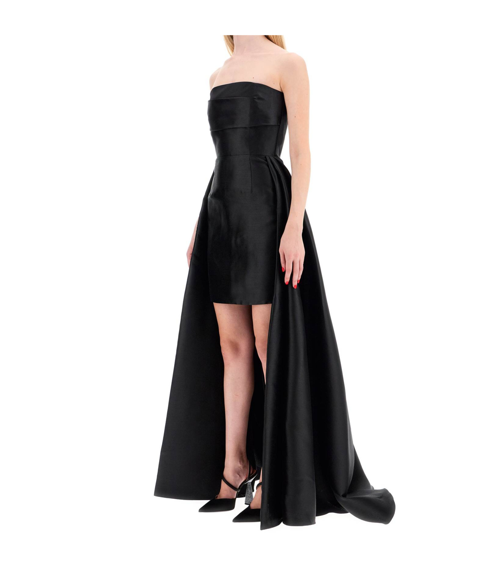 Solace London Strapless Trina Mini Dress With Maxi Draped In Black
