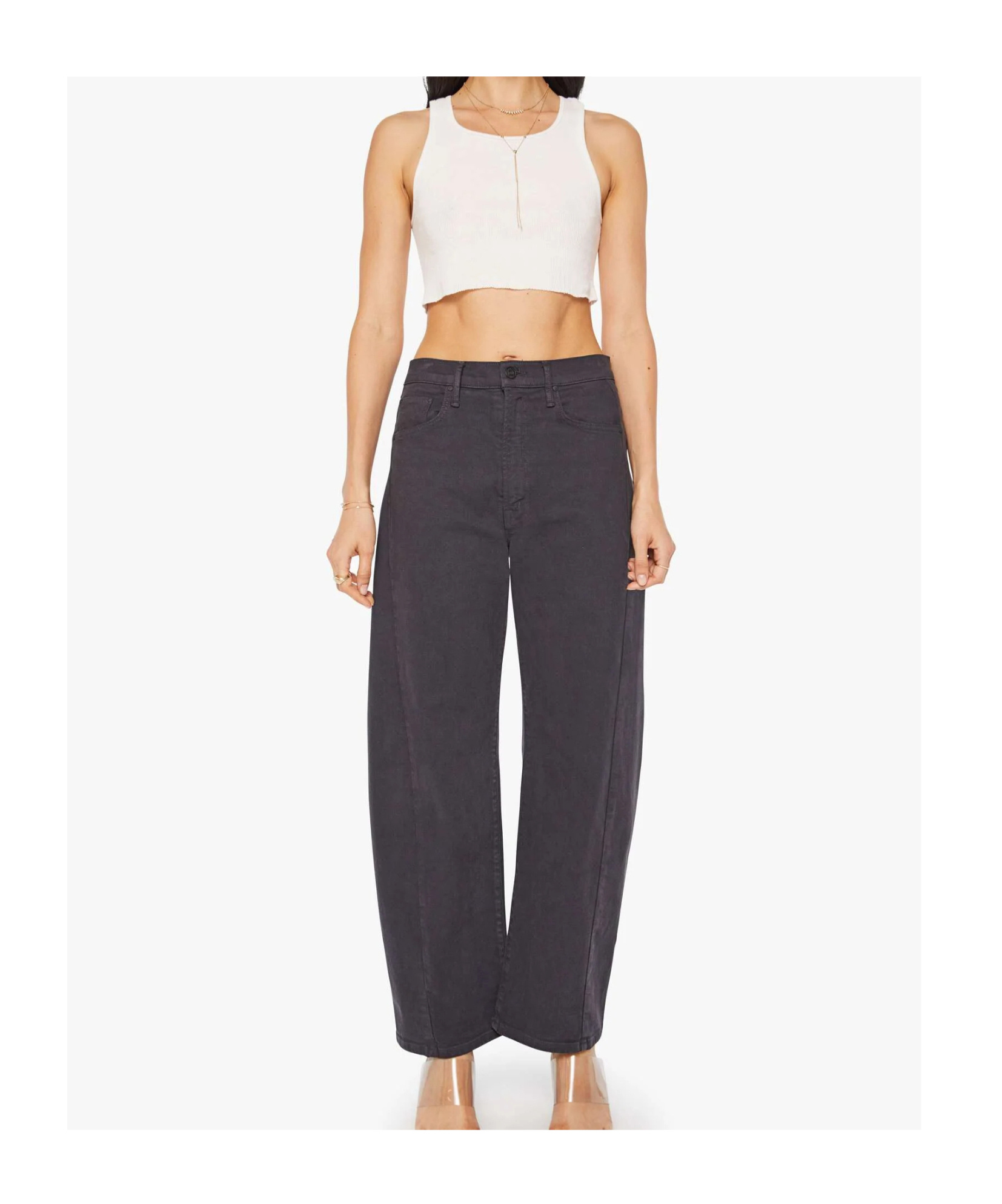 Mother The Half Pipe Flood High Waist Barrel Jeans In Black