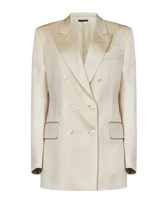 Tom Ford Double Breasted Satin Blazer In White