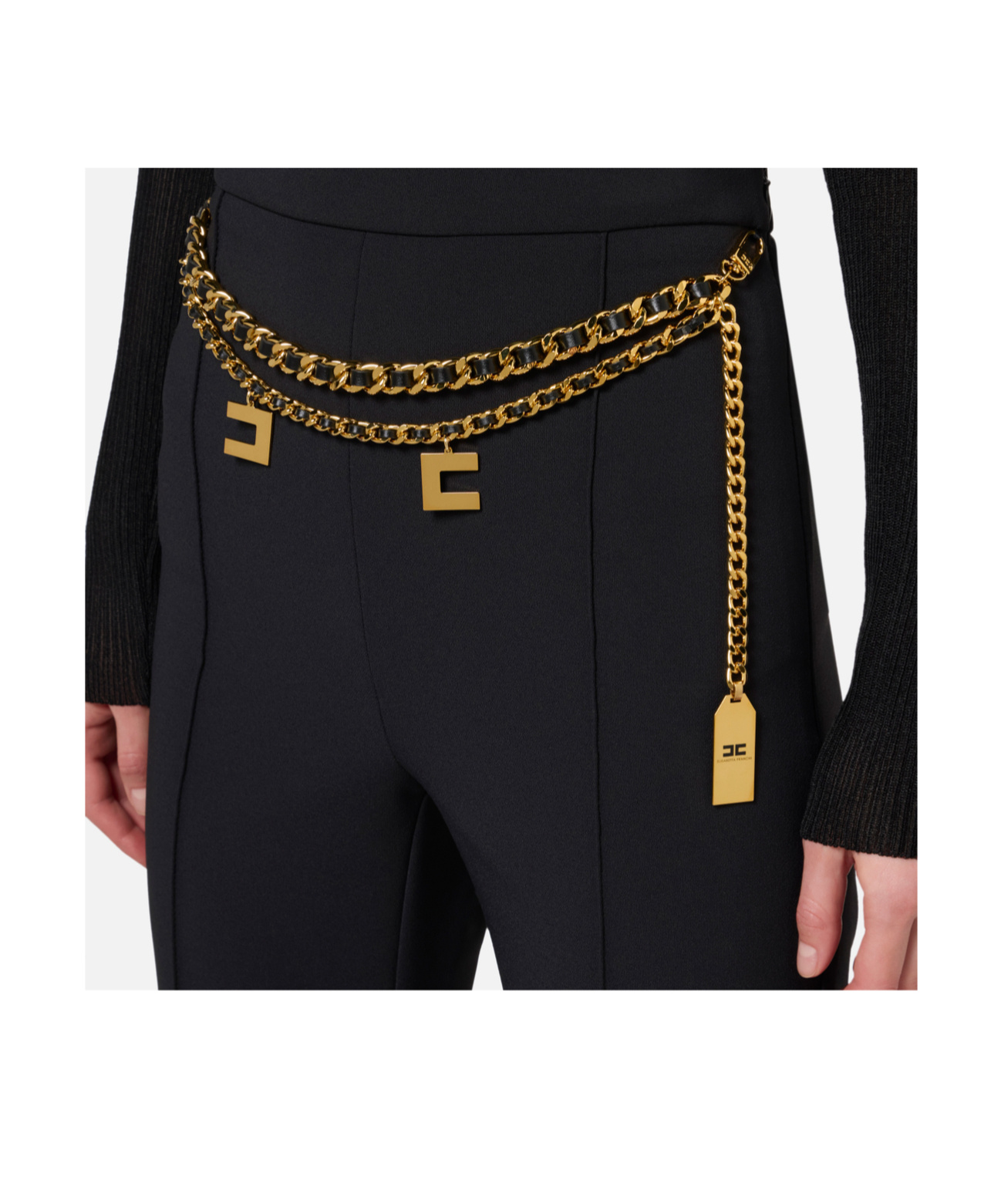 Shop Elisabetta Franchi Belted Crepe Palazzo Trousers In Black